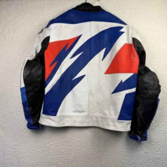 AGVSPORT Suzuki Leather Motorcycle Padded Jacket 48 Blue Red White Racing Mens - Picture 3 of 14